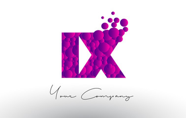 IX I X Dots Letter Logo with Purple Bubbles Texture.