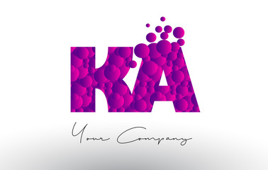 KA K A Dots Letter Logo with Purple Bubbles Texture.