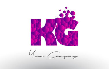 KG K G Dots Letter Logo with Purple Bubbles Texture.