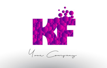 KF K F Dots Letter Logo with Purple Bubbles Texture.