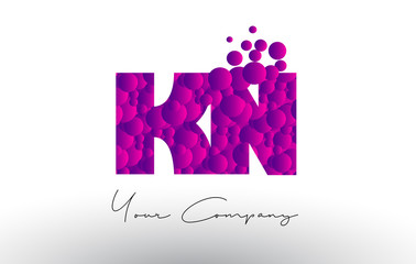 KN K N Dots Letter Logo with Purple Bubbles Texture.