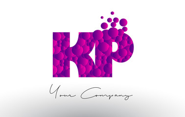 KP K P Dots Letter Logo with Purple Bubbles Texture.