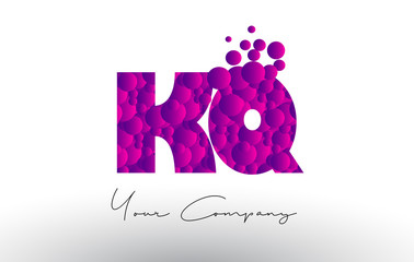 KQ K Q Dots Letter Logo with Purple Bubbles Texture.