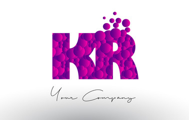 KR K R Dots Letter Logo with Purple Bubbles Texture.