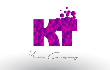 KT K T Dots Letter Logo with Purple Bubbles Texture.