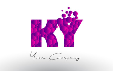 KY K Y Dots Letter Logo with Purple Bubbles Texture.