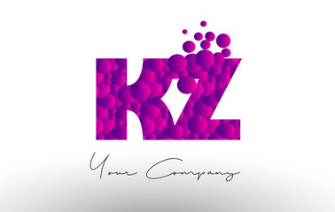KZ K Z Dots Letter Logo with Purple Bubbles Texture.
