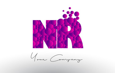 NR N R Dots Letter Logo with Purple Bubbles Texture.