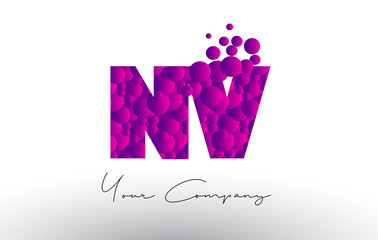 NV N V Dots Letter Logo with Purple Bubbles Texture.