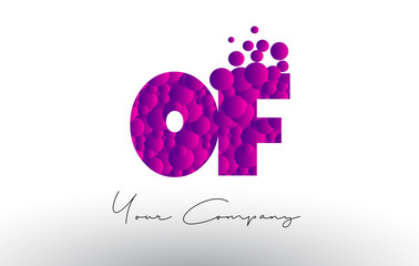 OF O F Dots Letter Logo with Purple Bubbles Texture.