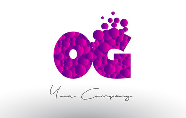OG O G Dots Letter Logo with Purple Bubbles Texture.