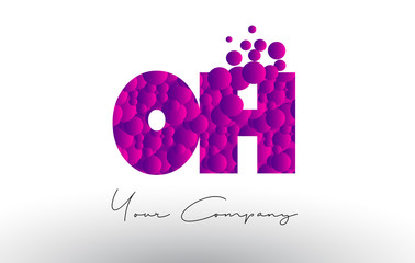 OH O H Dots Letter Logo with Purple Bubbles Texture.