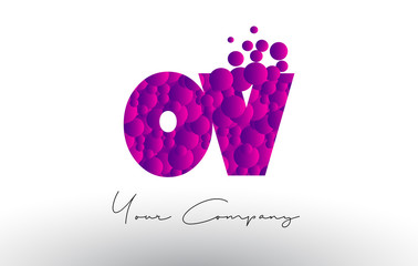 OV O V Dots Letter Logo with Purple Bubbles Texture.