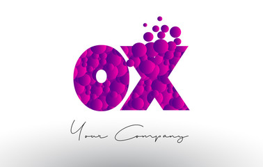 OX O X Dots Letter Logo with Purple Bubbles Texture.