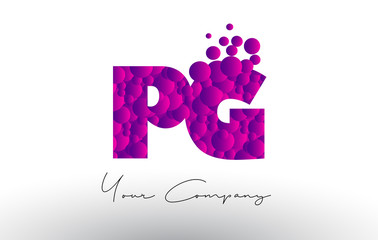 PG P G Dots Letter Logo with Purple Bubbles Texture.