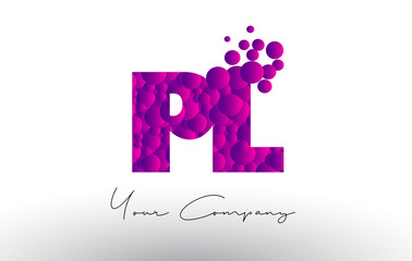 PL P L Dots Letter Logo with Purple Bubbles Texture.