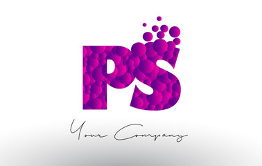 PS P S Dots Letter Logo with Purple Bubbles Texture.