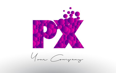 PX P X Dots Letter Logo with Purple Bubbles Texture.