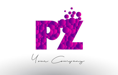 PZ P Z Dots Letter Logo with Purple Bubbles Texture.