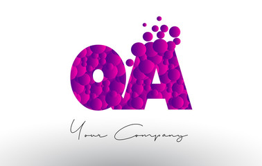 QA Q A Dots Letter Logo with Purple Bubbles Texture.