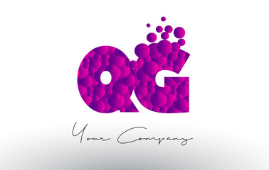 QG Q G Dots Letter Logo with Purple Bubbles Texture.