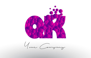 QK Q K Dots Letter Logo with Purple Bubbles Texture.