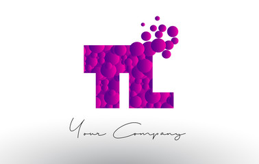 TL T L Dots Letter Logo with Purple Bubbles Texture.