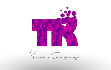 TK T K Dots Letter Logo with Purple Bubbles Texture.