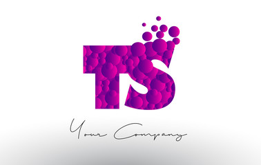 TS T S Dots Letter Logo with Purple Bubbles Texture.