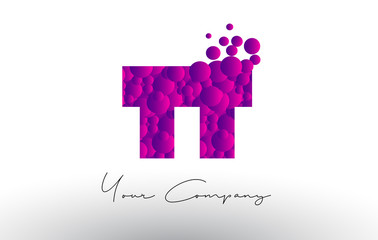 TT T Dots Letter Logo with Purple Bubbles Texture.