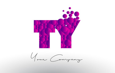 TY T Y Dots Letter Logo with Purple Bubbles Texture.
