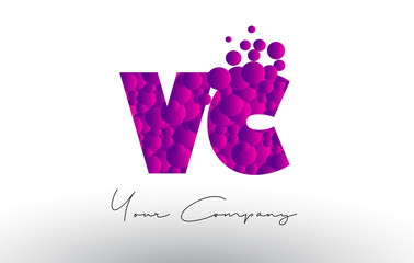 VC V C Dots Letter Logo with Purple Bubbles Texture.