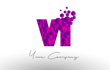 VI V I Dots Letter Logo with Purple Bubbles Texture.