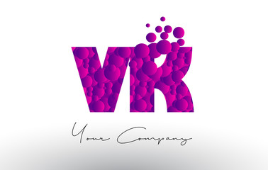 VK V K Dots Letter Logo with Purple Bubbles Texture.