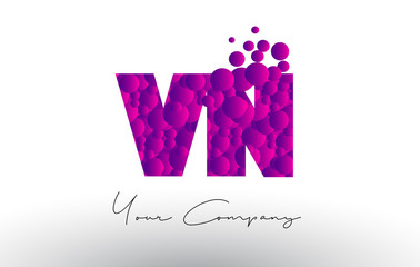 VN V N Dots Letter Logo with Purple Bubbles Texture.