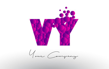 VY V Y Dots Letter Logo with Purple Bubbles Texture.