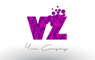 VZ V Z Dots Letter Logo with Purple Bubbles Texture.