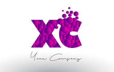 XC X C Dots Letter Logo with Purple Bubbles Texture.