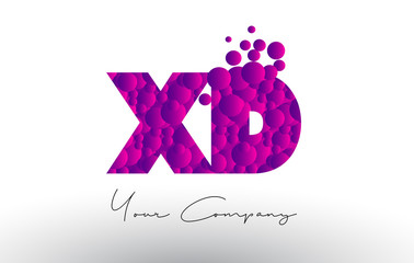 XD X D Dots Letter Logo with Purple Bubbles Texture.