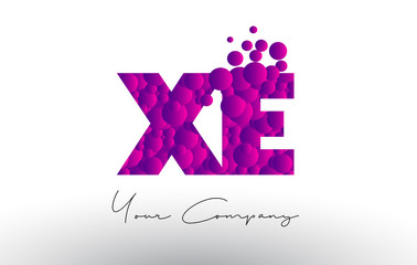 XE X E Dots Letter Logo with Purple Bubbles Texture.