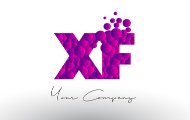 XF X F Dots Letter Logo with Purple Bubbles Texture.