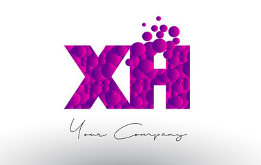 XH X H Dots Letter Logo with Purple Bubbles Texture.