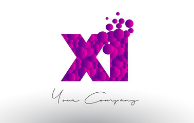 XI X I Dots Letter Logo with Purple Bubbles Texture.