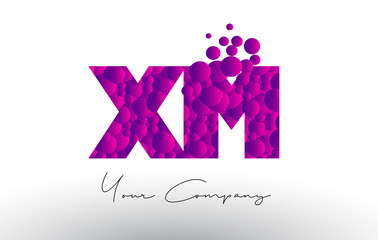 XM X M Dots Letter Logo with Purple Bubbles Texture.