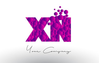 XN X N Dots Letter Logo with Purple Bubbles Texture.