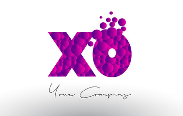 XO X O Dots Letter Logo with Purple Bubbles Texture.
