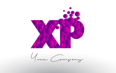 XP X P Dots Letter Logo with Purple Bubbles Texture.