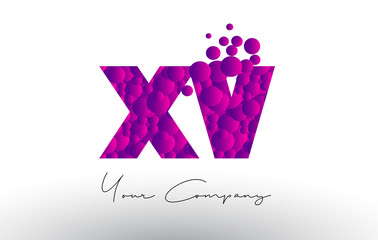 XV X V Dots Letter Logo with Purple Bubbles Texture.