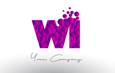 WI W I Dots Letter Logo with Purple Bubbles Texture.