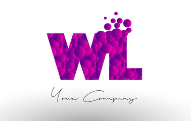 WL W L Dots Letter Logo with Purple Bubbles Texture.